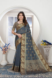 Grey Zari Woven Design Chanderi Cotton Saree
